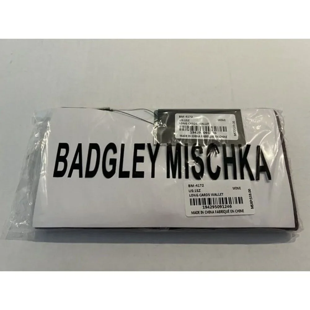 BNWT Badgley Mischka Diamond Quilted Wine Maroon Long Cards Thin Wallet 7.5 x 4